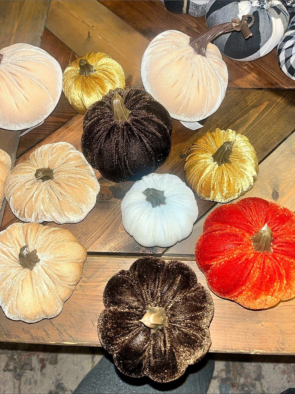 Velvet-Look Pumpkin Decor in Brown & Cream NWT